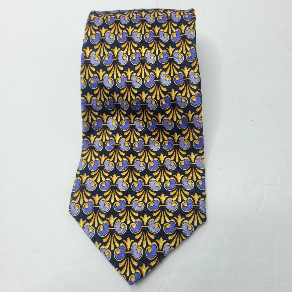 VTG Gianni VERSACE Men's 100% Silk Luxury Necktie Baroque Print Blue Gold Spain